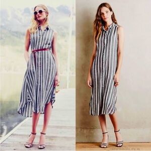 WEEKEND ONLY SALE Anthro Holding Horses Striped Midi Dress Gray White Size 6